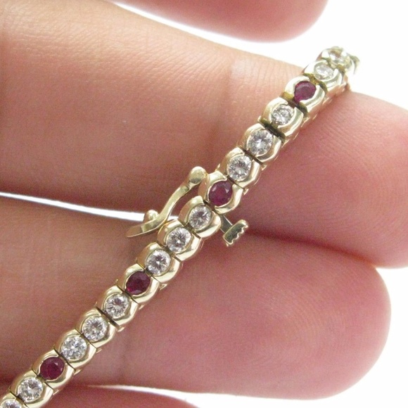 Jewelry Fine Gem Ruby Diamond Yellow Gold Tennis Bracelet Poshmark